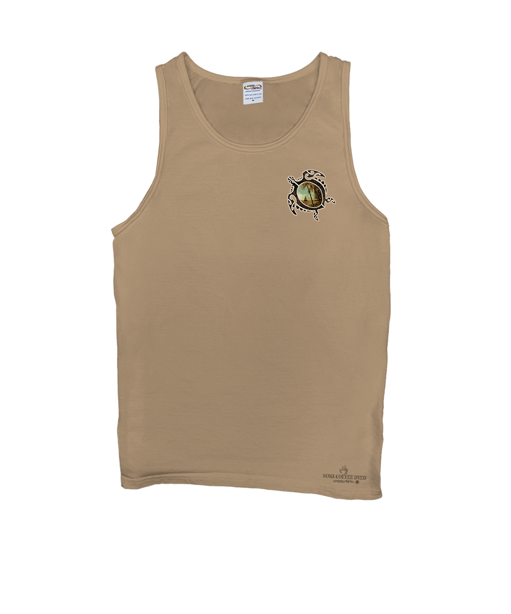 Light brown tank top with a graphic design on a white background View 4
