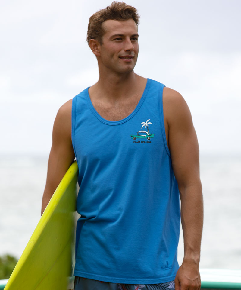 Palm Springs Style - Blue Hawaii Dyed Sleeveless Tank Top View 3
