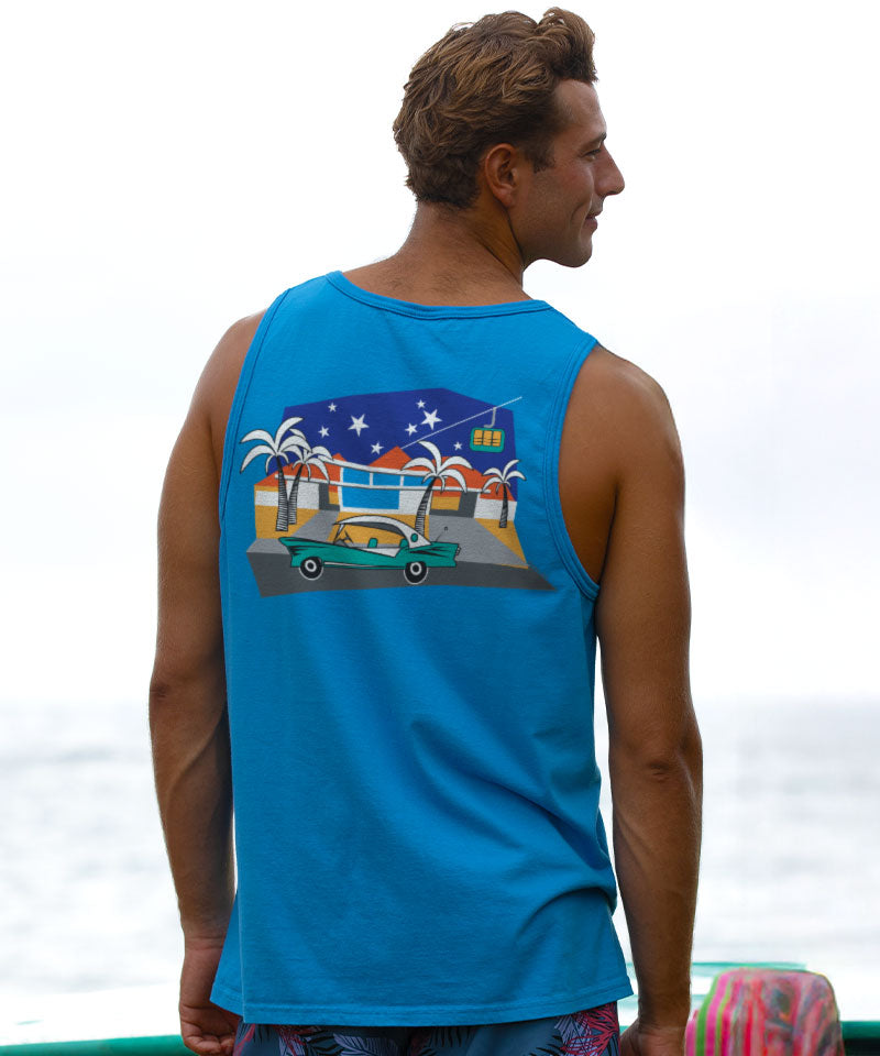 Palm Springs Style - Blue Hawaii Dyed Sleeveless Tank Top View 2