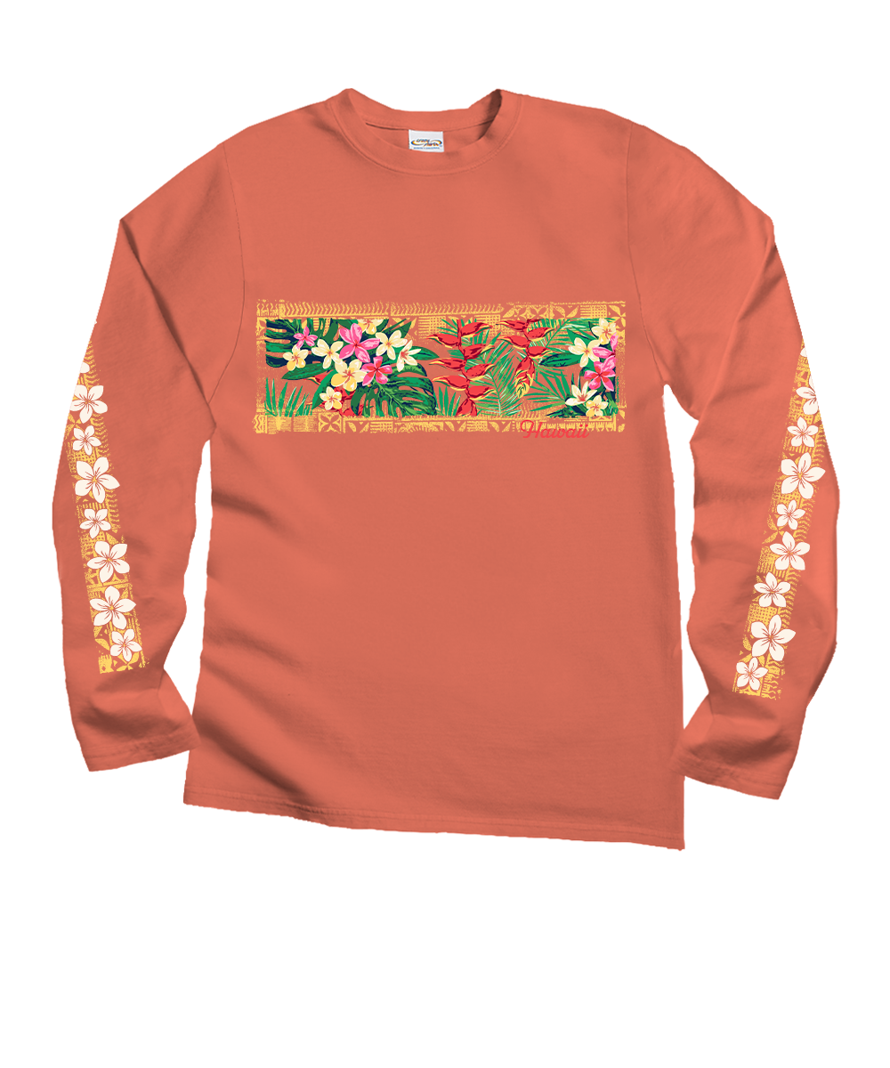 Tranquil Floral - Coral Long Sleeve Crewneck T-Shirt