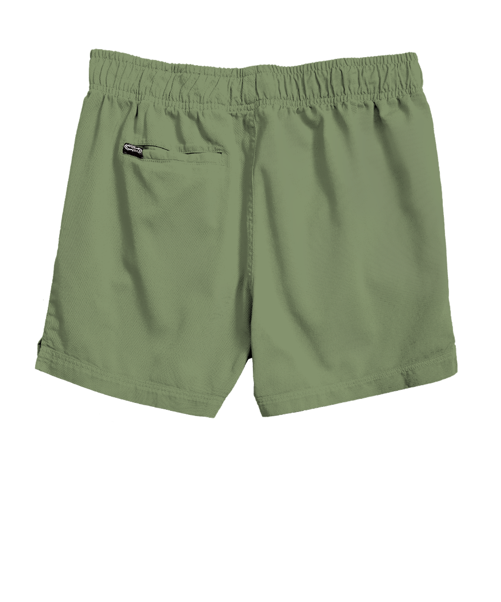 Sage green shorts with a pocket on a white background View 4