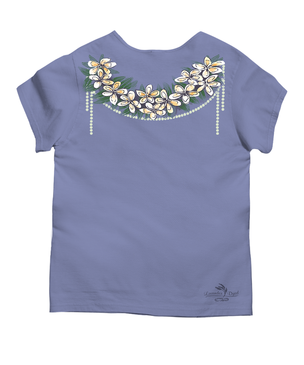 Purple t-shirt with floral design on a white background View 4