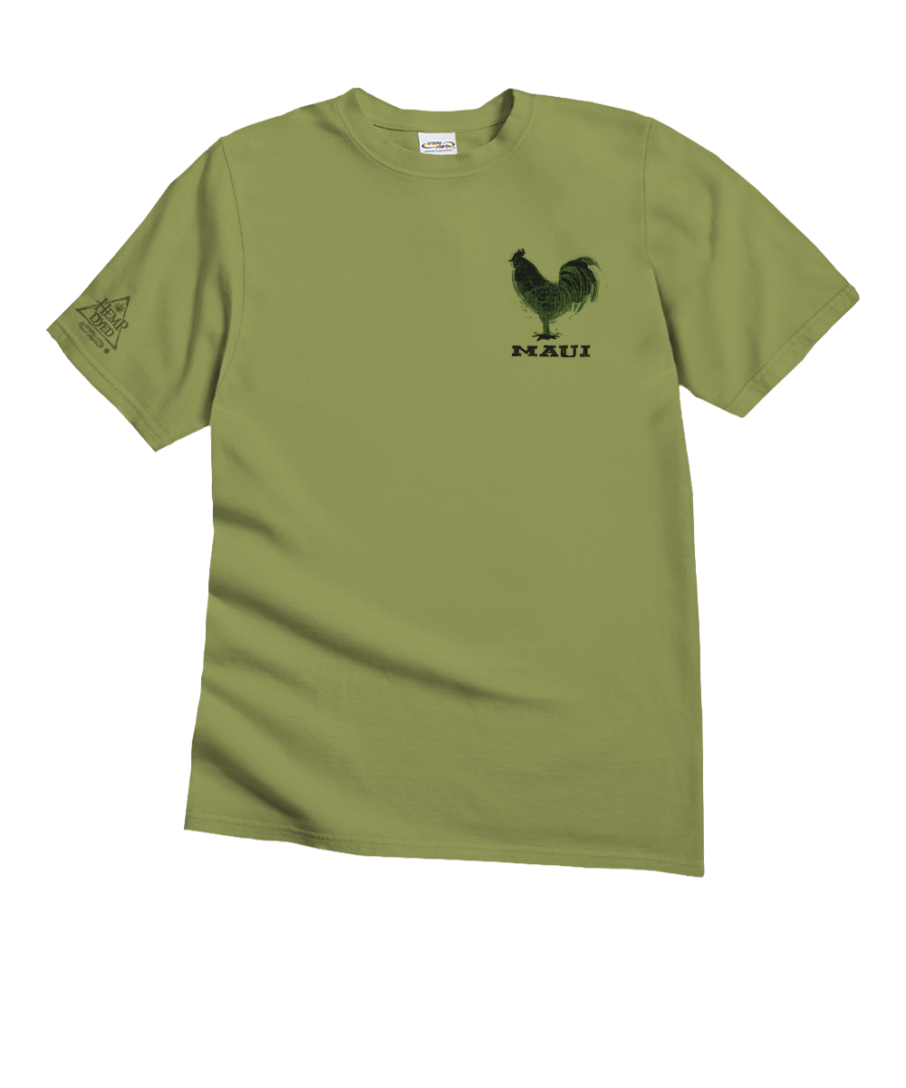 Green t-shirt with a rooster design on a white background View 4