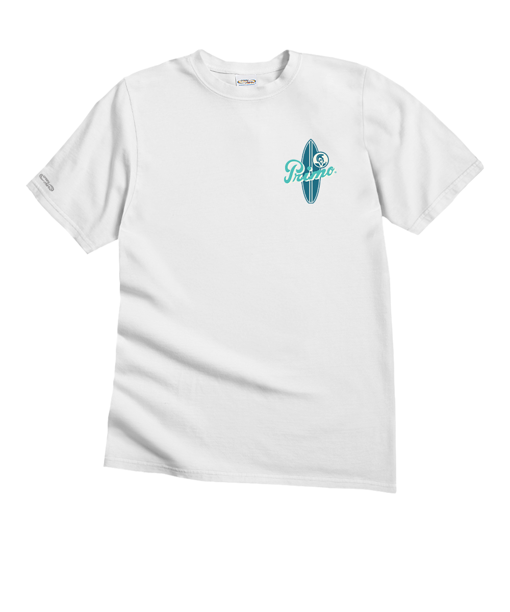 White t-shirt with a logo on the chest against a white background View 4