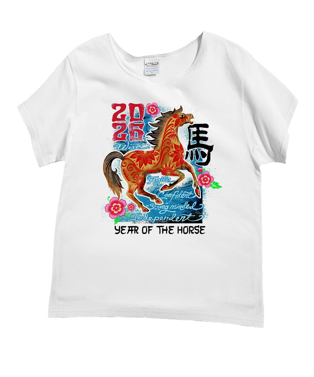 Year Of The Horse 2026 - White Short Sleeve Scoop Neck T-Shirt