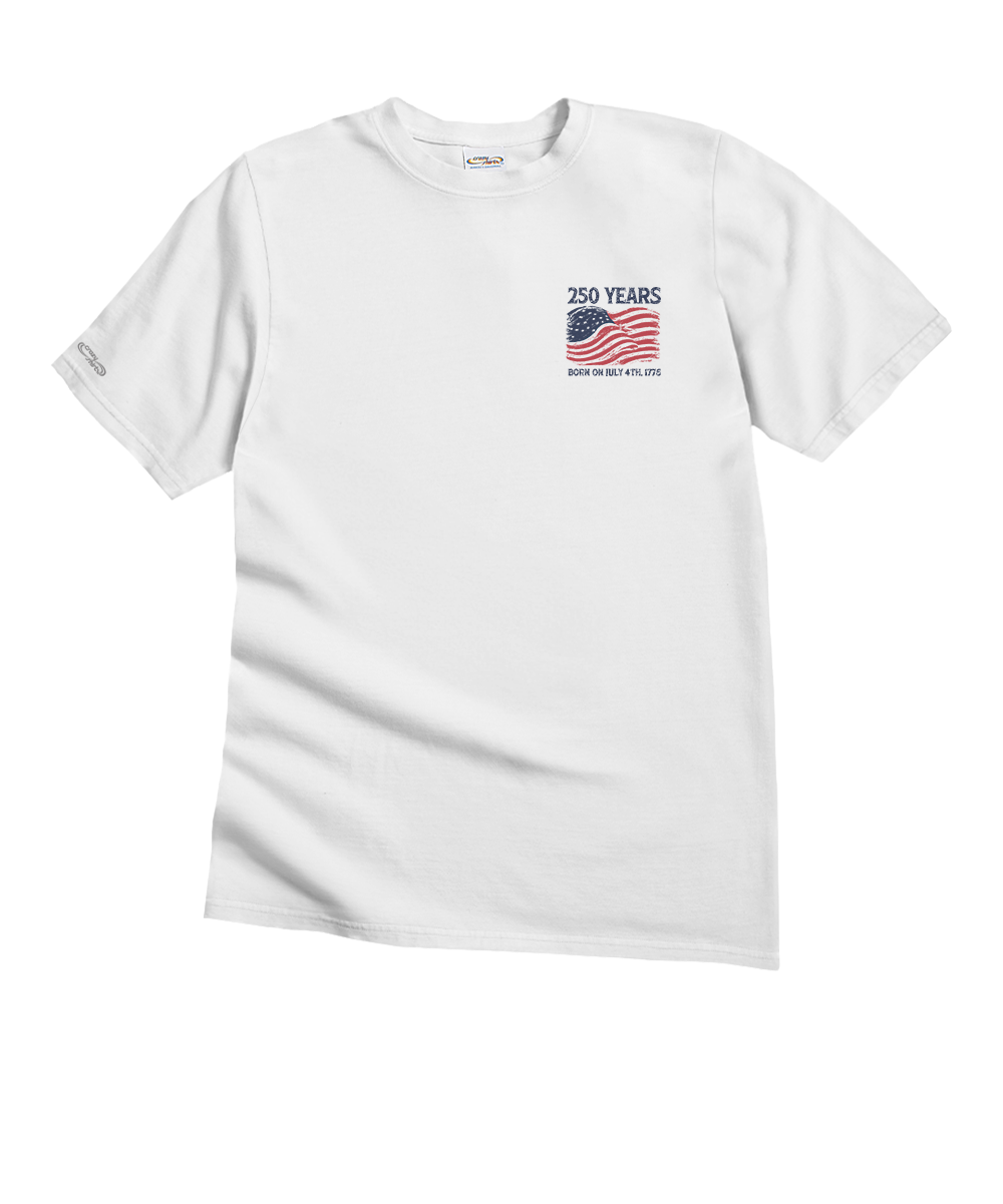 White t-shirt with American flag design on a white background View 4