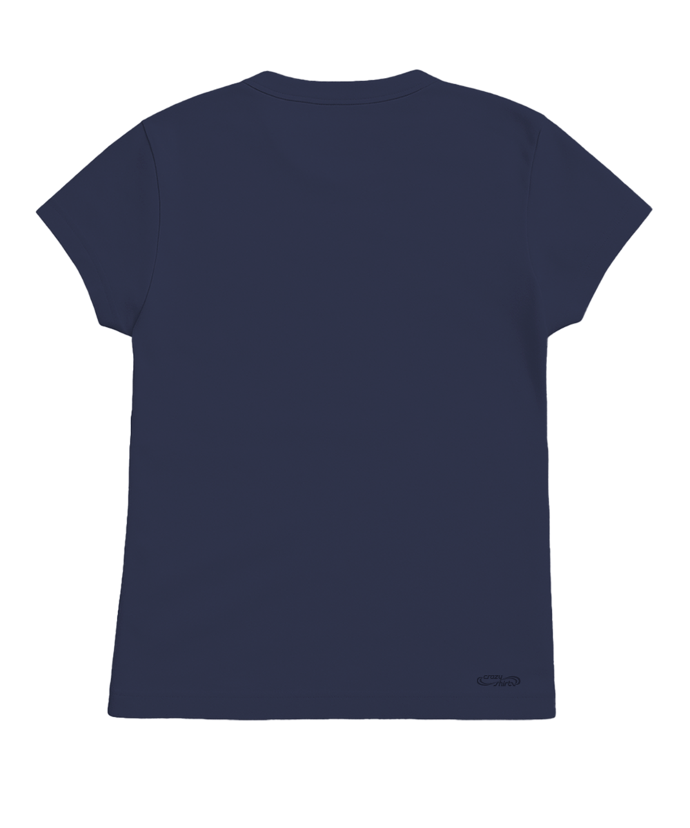 A dark navy blue short-sleeve t-shirt shown from the back, featuring a crew neck and a small tonal logo near the bottom right hem, set against a plain white background. View 4