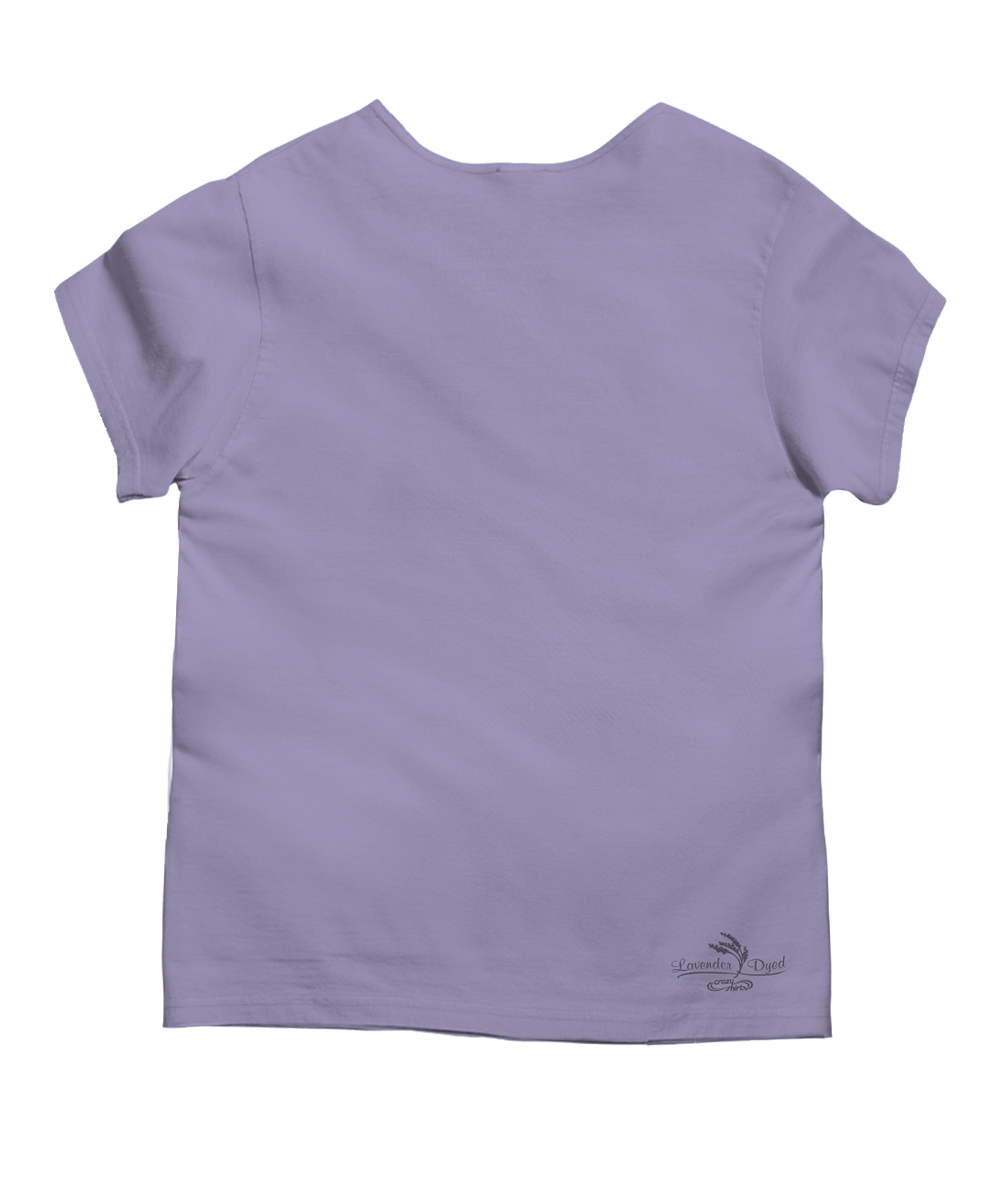 Purple t-shirt with a brand logo on the back against a white background View 4