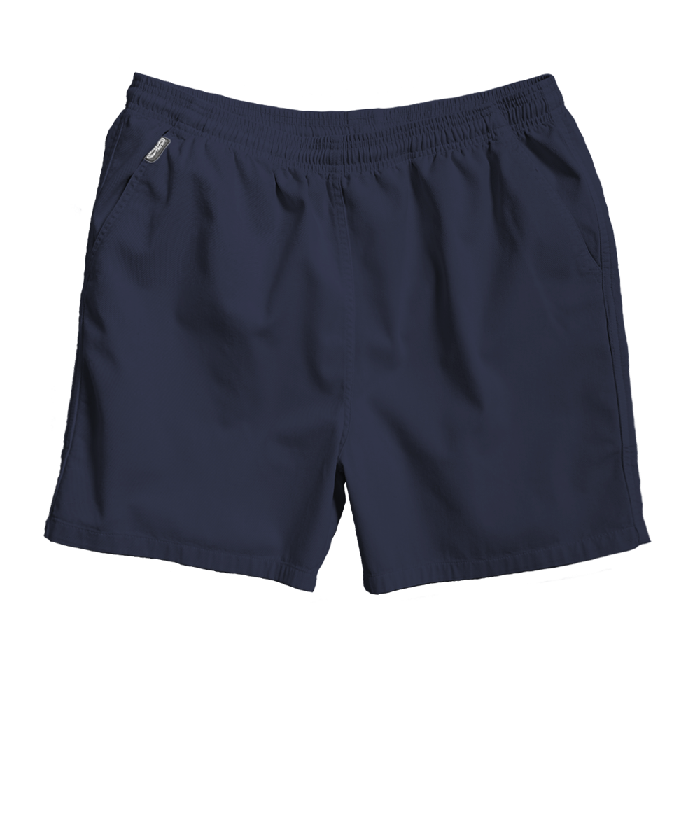 A pair of dark navy blue athletic shorts with an elastic waistband, displayed against a solid white background. View 1