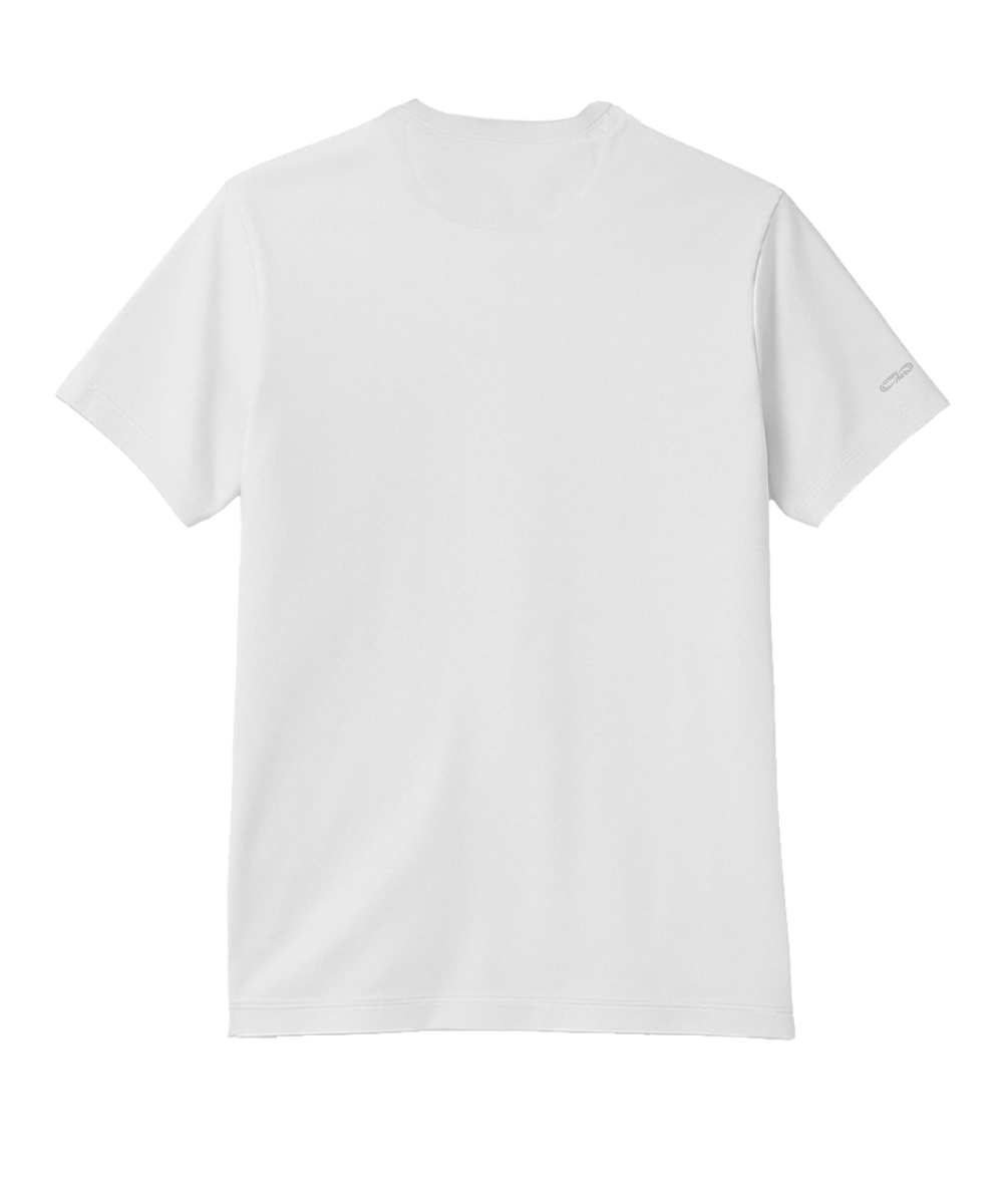 A plain white short-sleeve crewneck t-shirt shown from the back, laid flat against a solid white background. View 4