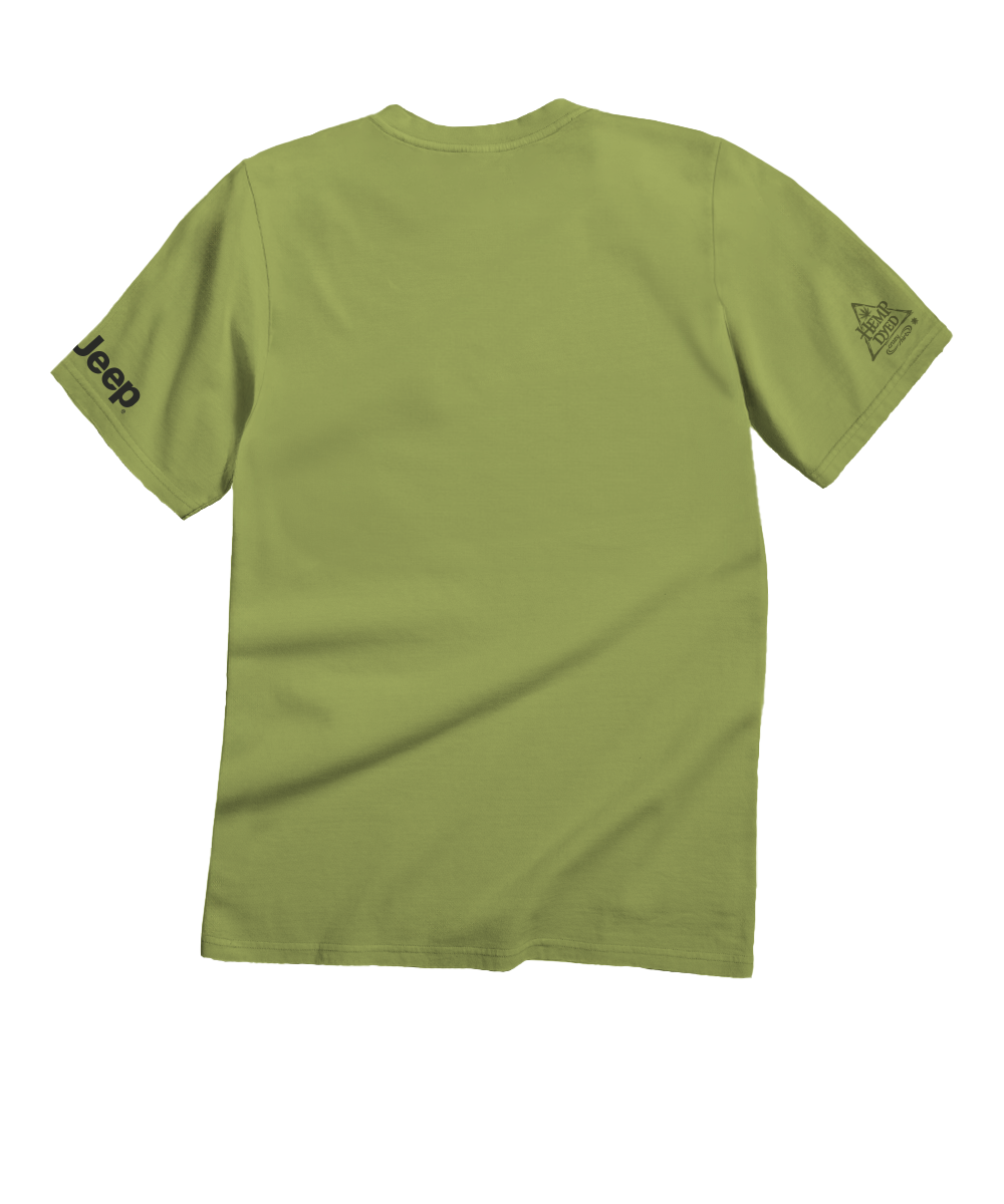 Green t-shirt with Jeep logo on sleeve and Adidas logo on back, on a white background View 4