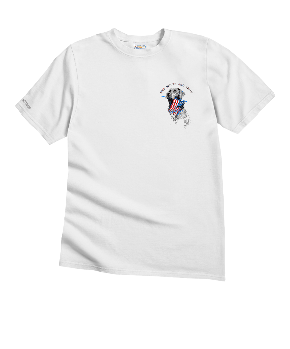 White t-shirt with a dog graphic and text on a white background View 4