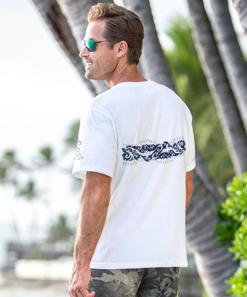 Tribal Mano Stripe - White Short Sleeve Crewneck T-Shirt