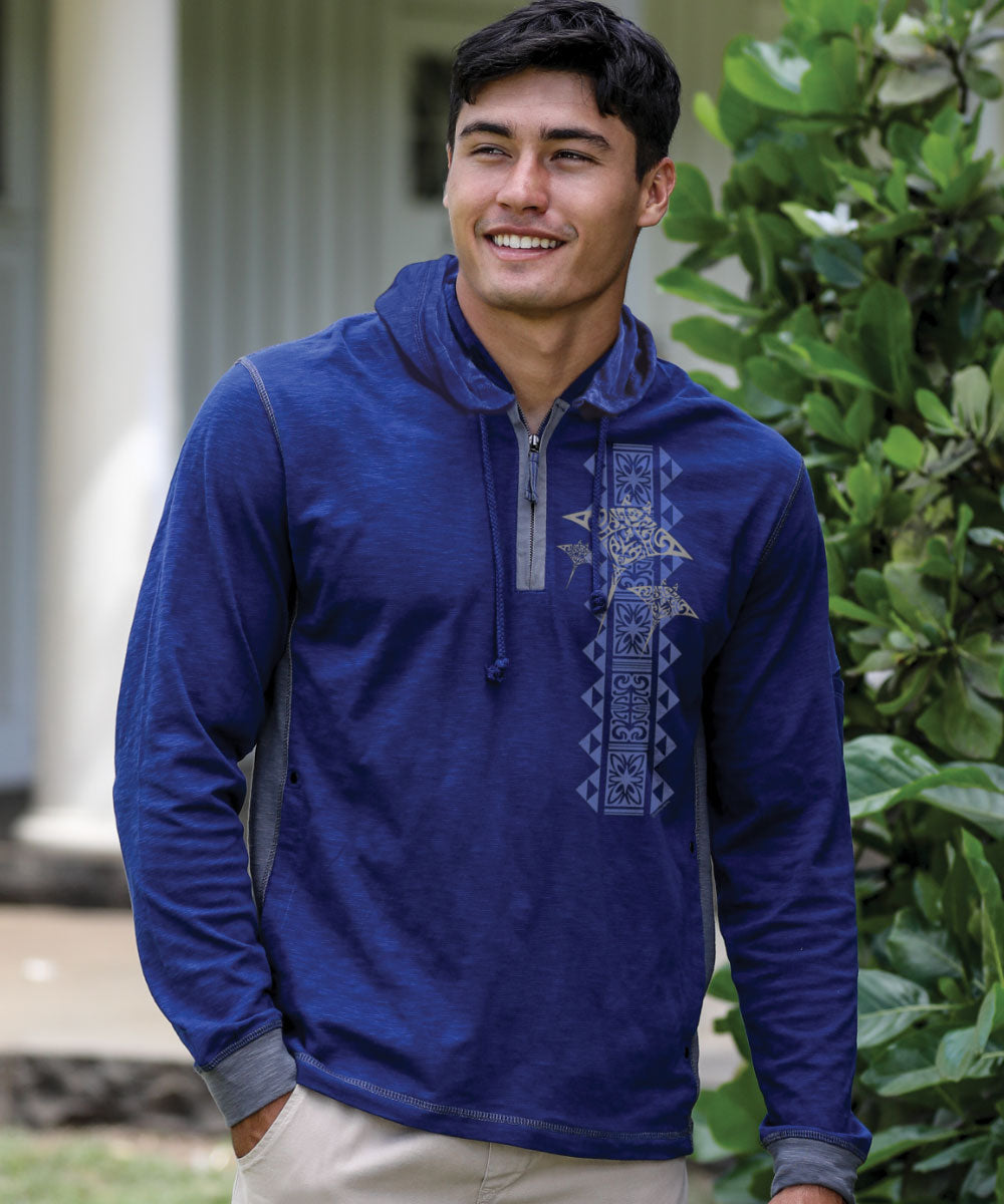 Hahalua Trio - Midnight/Gray Long Sleeve Longboard Hooded Tee