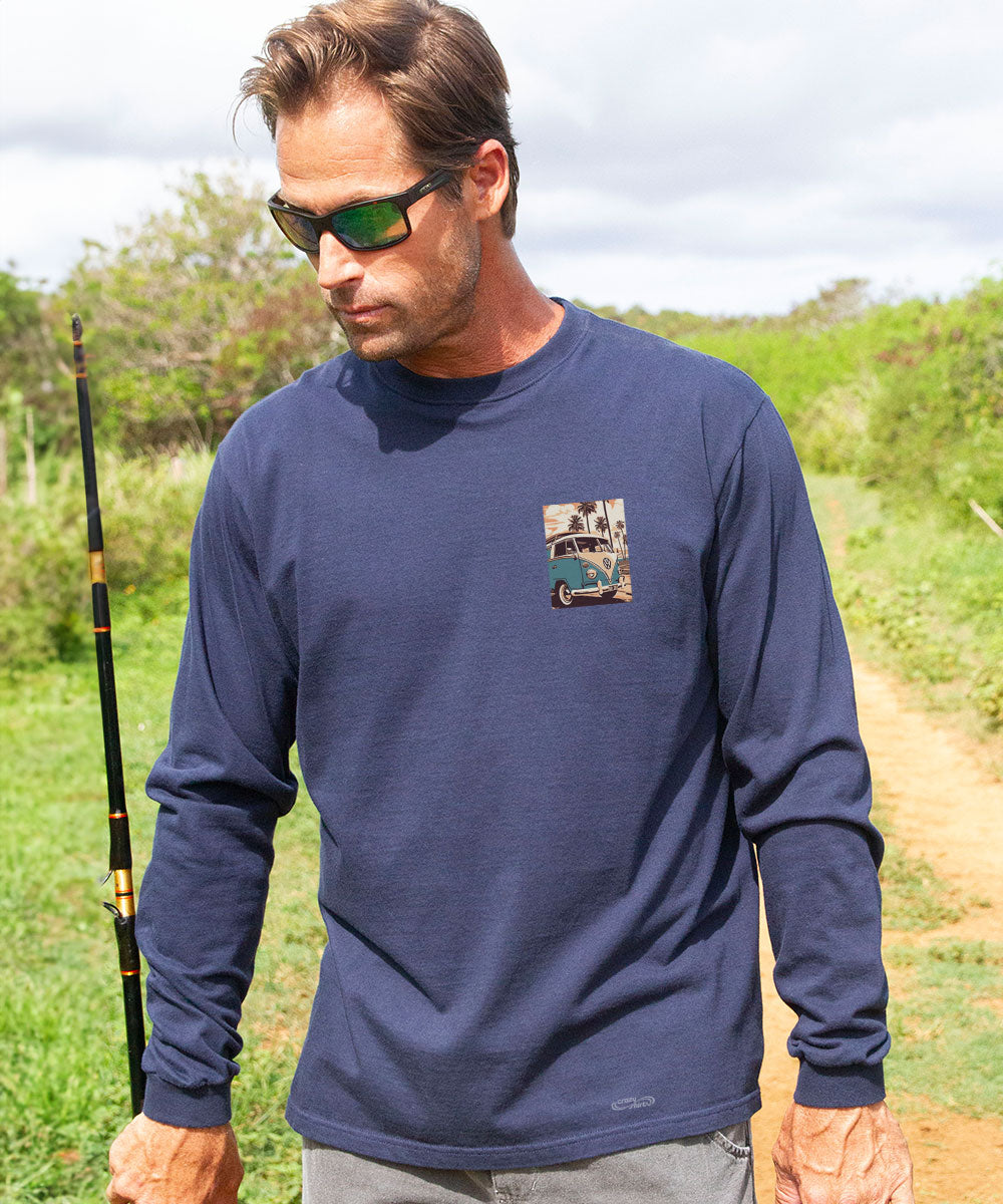 Volkswagen Vintage Beach Bus - Navy Long Sleeve Crewneck T-Shirt