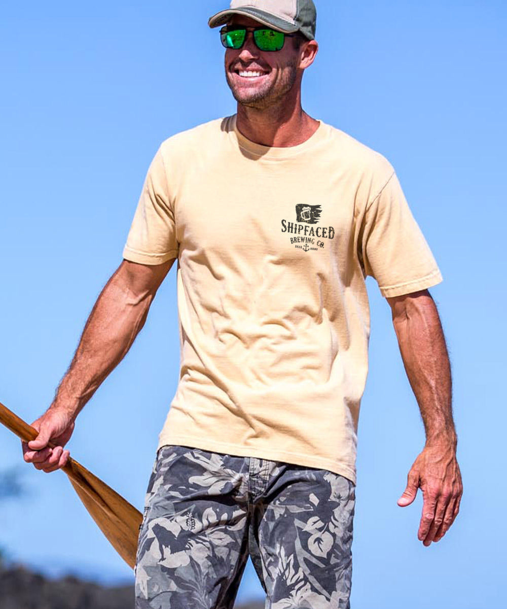 Person wearing a tan shirt with "SHIPFACED BREWING CO" small logo on the front View 3