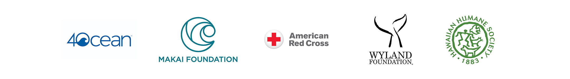 Logos of various organizations including 4ocean, Makai Foundation, American Red Cross, Wyland Foundation, and Oceanic Humanitarian Society on a white background.