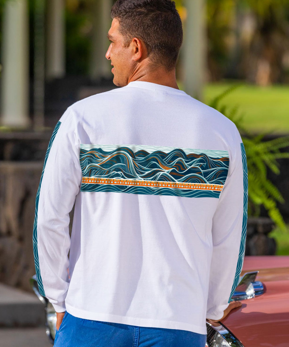 Big Waves Band T-Shirt | Men's White Long Sleeve Crewneck