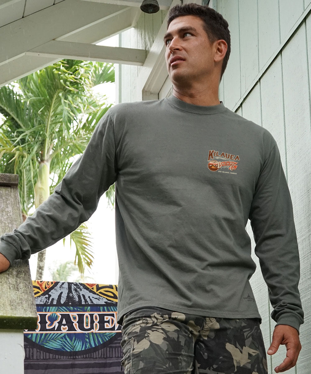 トップス optstuff DRAWSTRING LONG SLEEVE T-SHIRT Volcano Brew T-Shirt | Men's Crater Dyed® Grey Long Sleeve