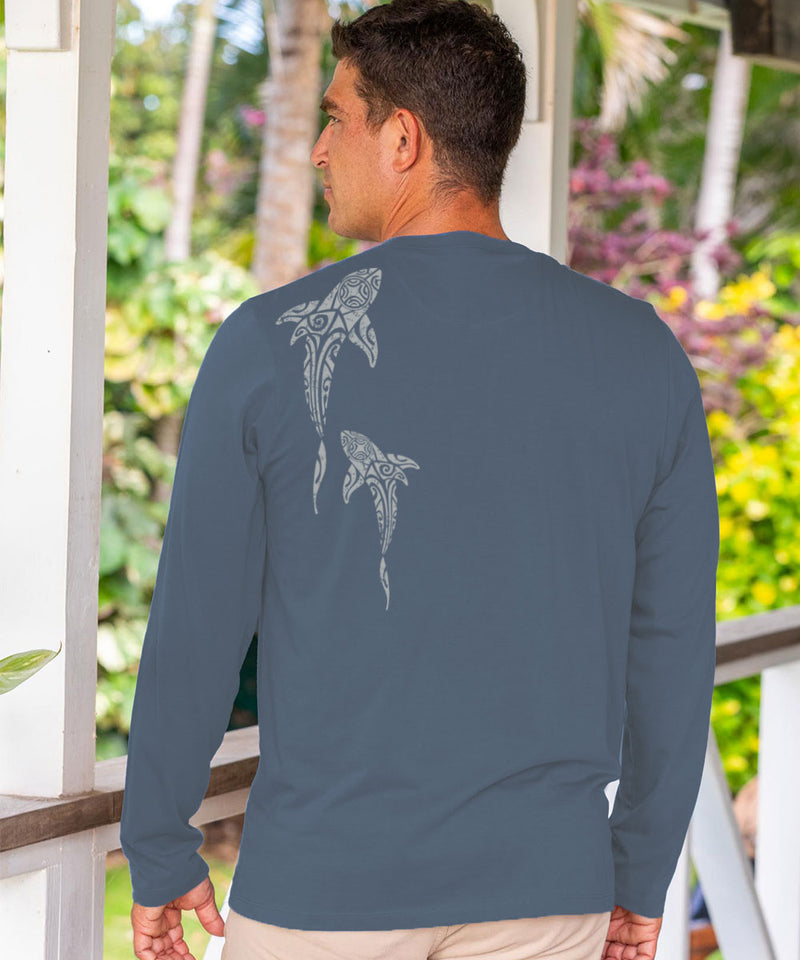 Mano A Mano Ekolu Vertical - Blue Steel Long Sleeve Pima T-Shirt