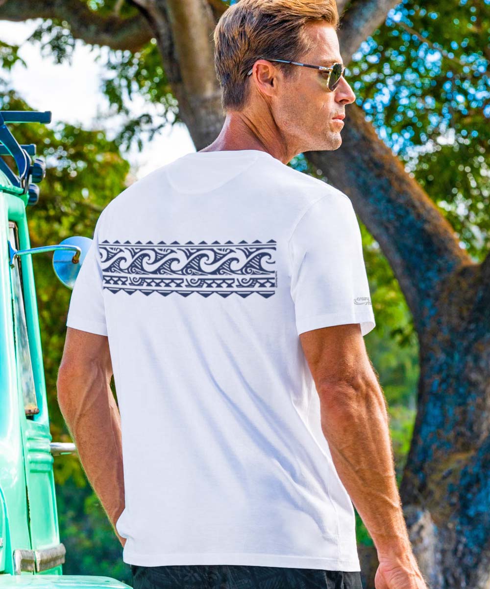 Tribal Wave Band - White Short Sleeve Pima T-Shirt