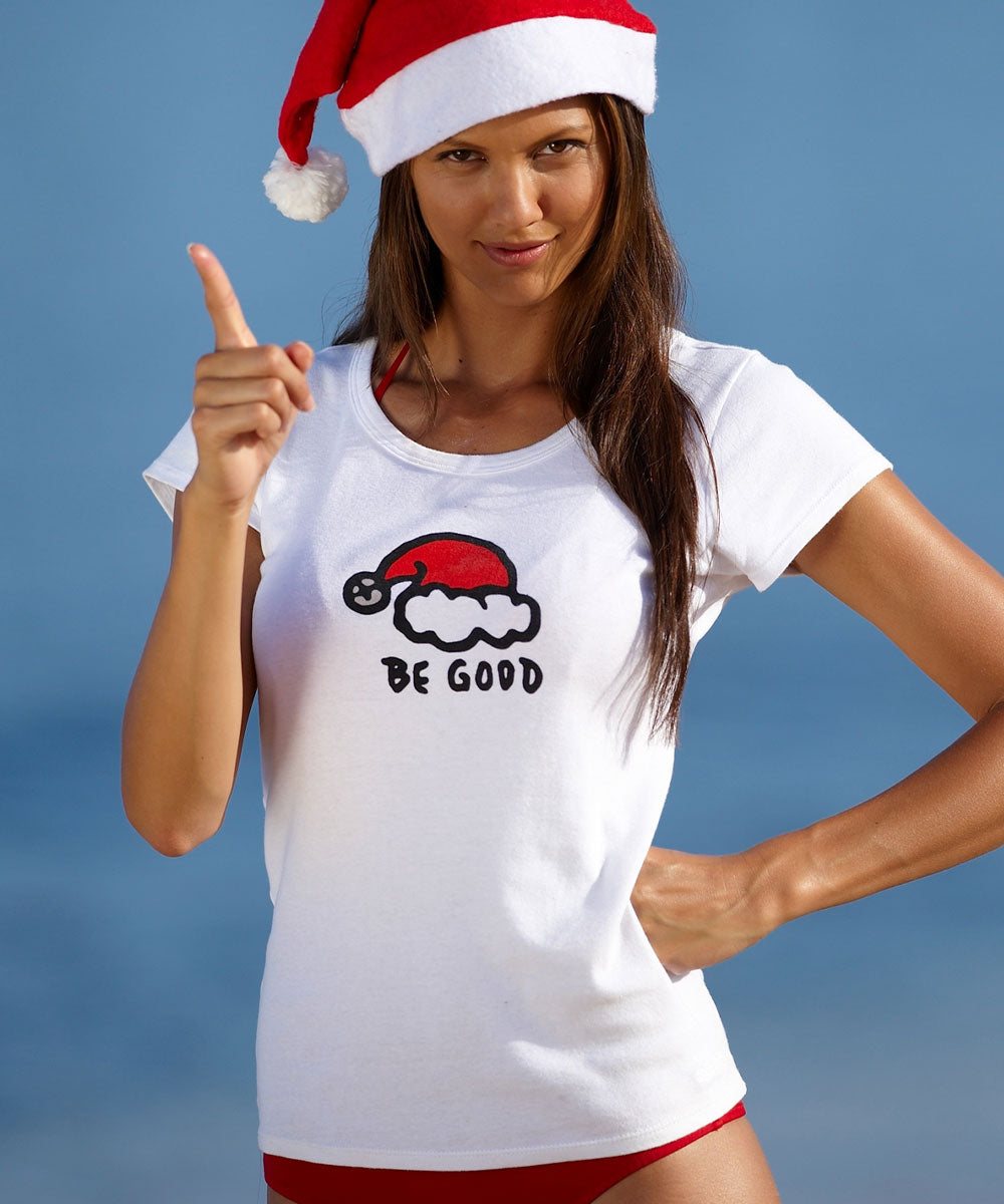 Santa Hat - White Short Sleeve Rib Knit T-Shirt