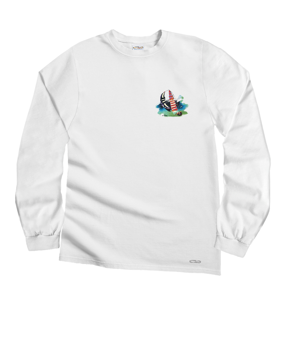 Painted Sails - White Long Sleeve Crewneck T-Shirt