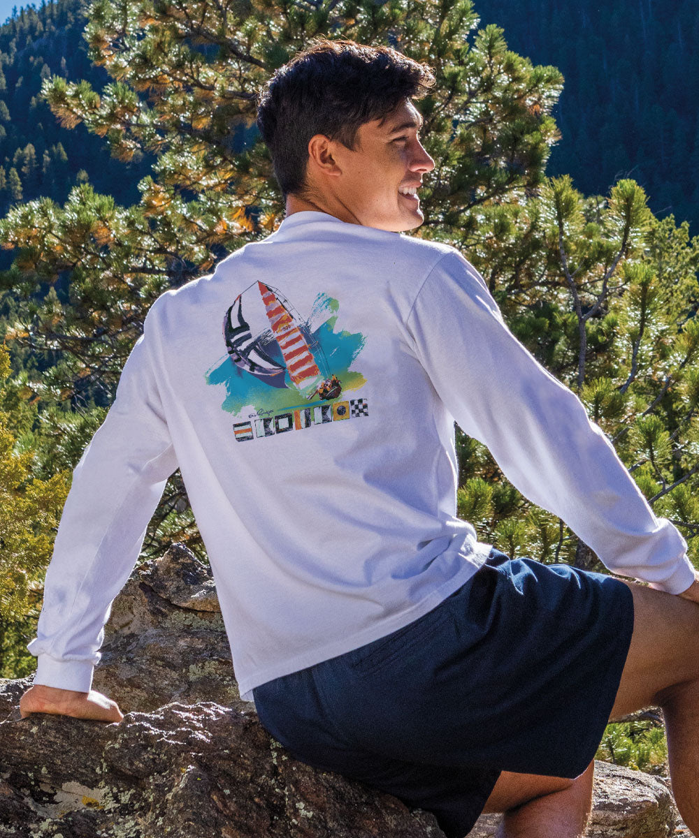 Painted Sails - White Long Sleeve Crewneck T-Shirt