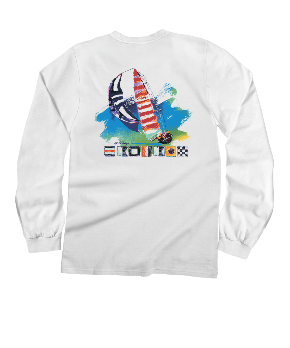 Painted Sails - White Long Sleeve Crewneck T-Shirt