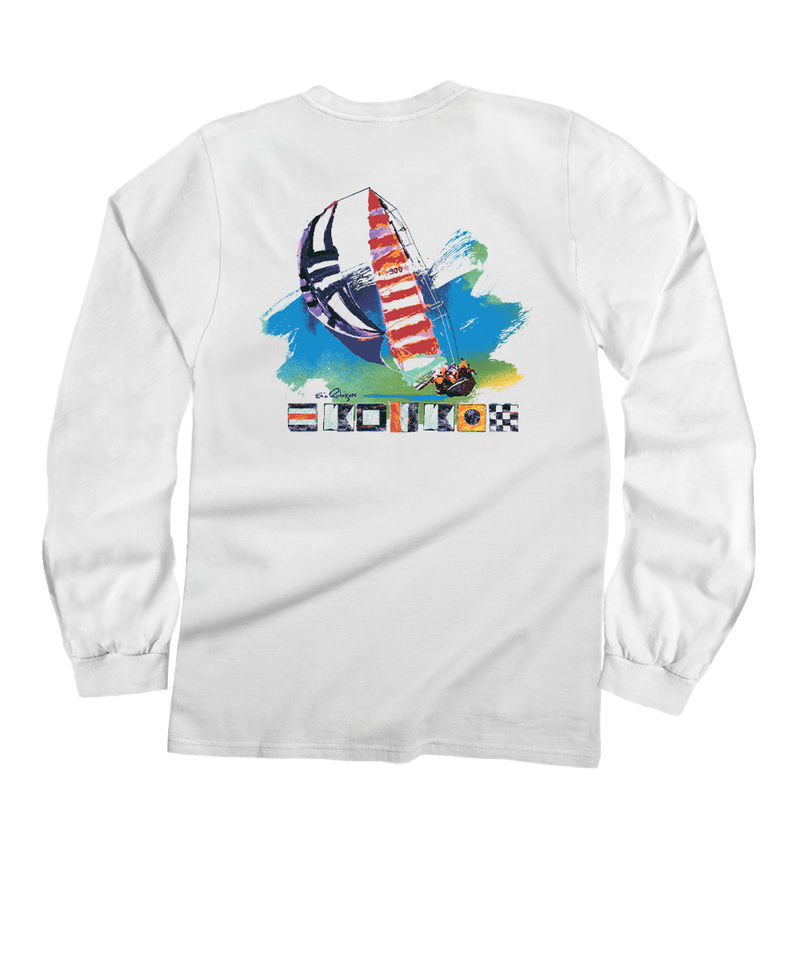Painted Sails - White Long Sleeve Crewneck T-Shirt