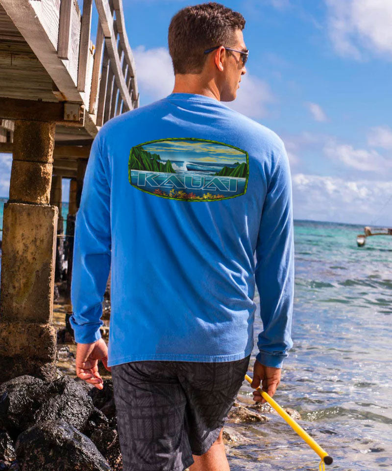 Kauai Scenic - Blue Hawaii Dyed Long Sleeve Crewneck T-Shirt