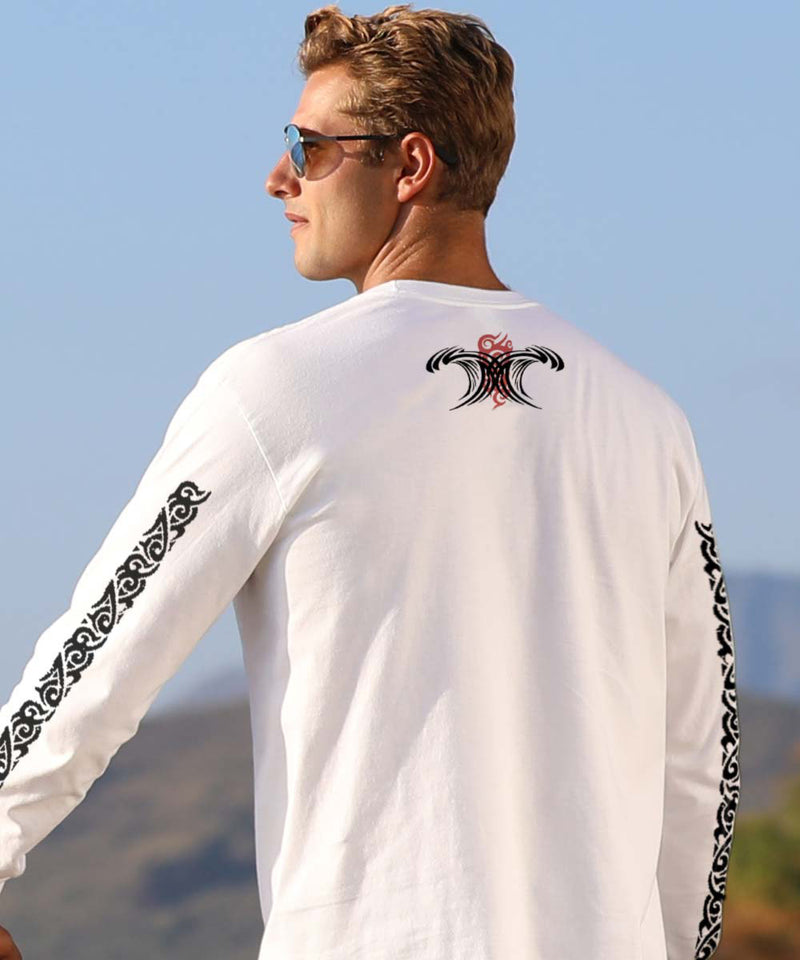 Red Tide Wave - White Long Sleeve Crewneck T-Shirt