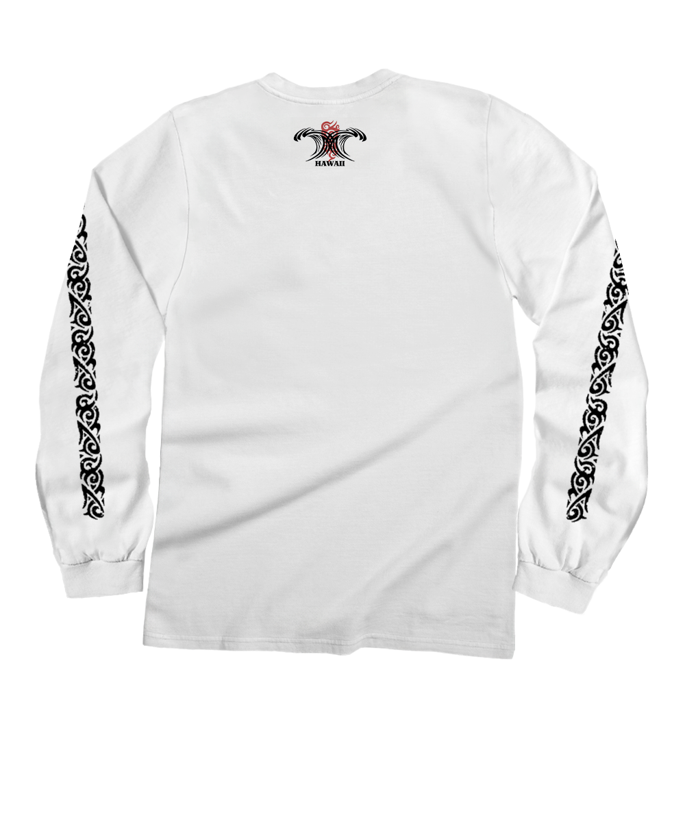 Red Tide Wave - White Long Sleeve Crewneck T-Shirt