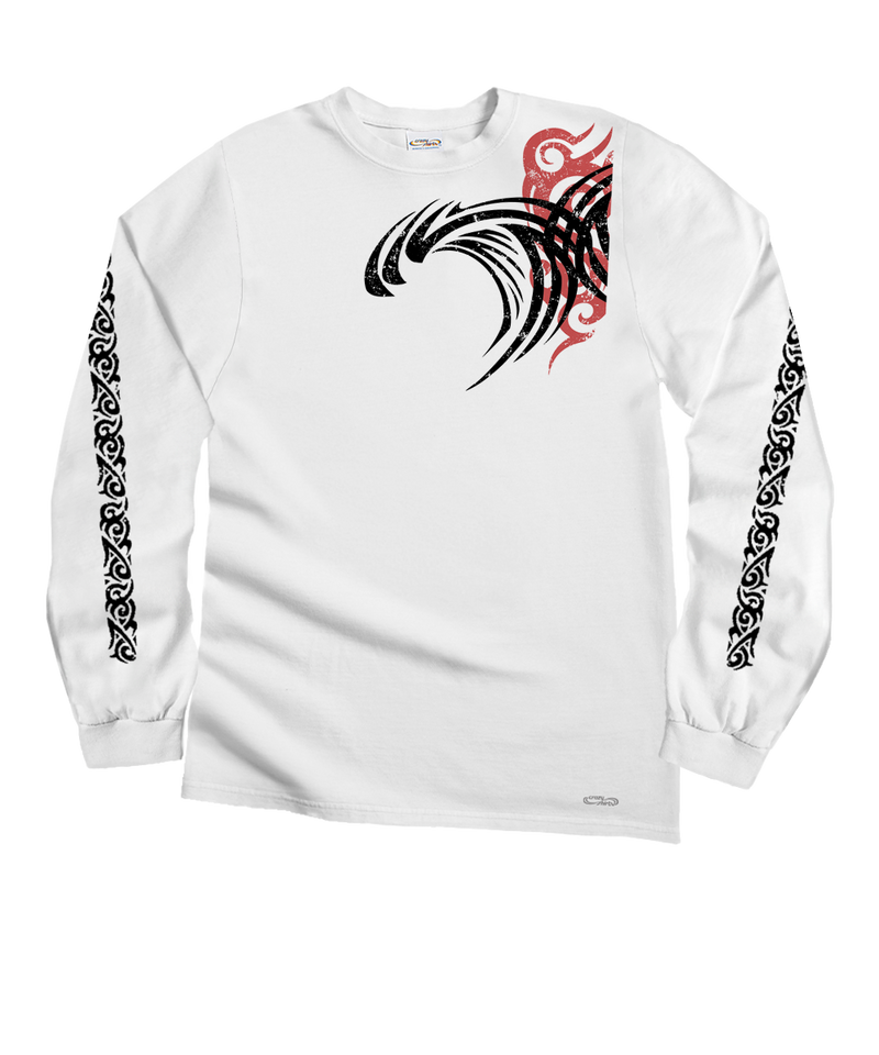 Red Tide Wave - White Long Sleeve Crewneck T-Shirt