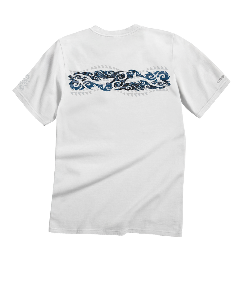 Tribal Mano Stripe - White Short Sleeve Crewneck T-Shirt