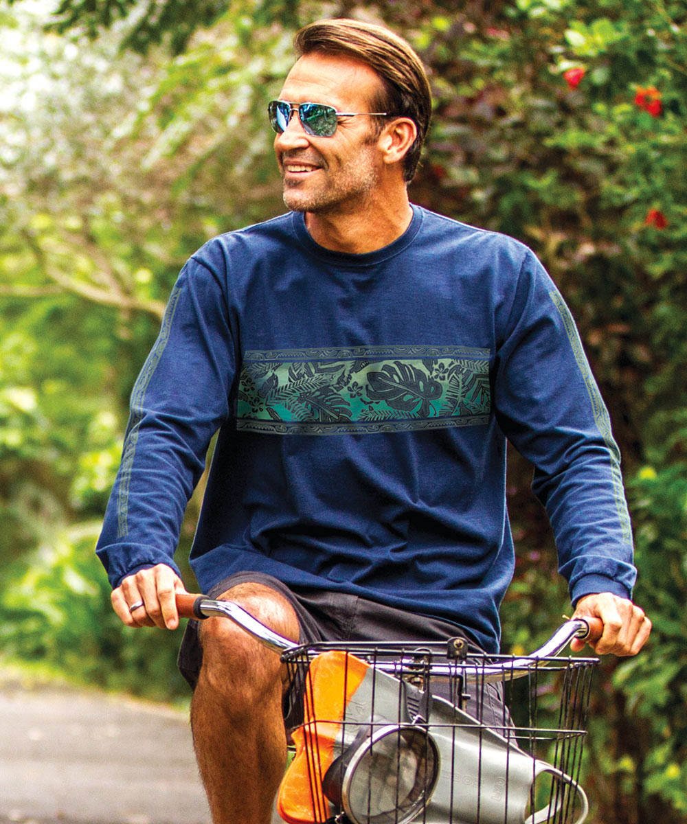 Rainforest Pua T-Shirt | Men's Navy Blue Long Sleeve