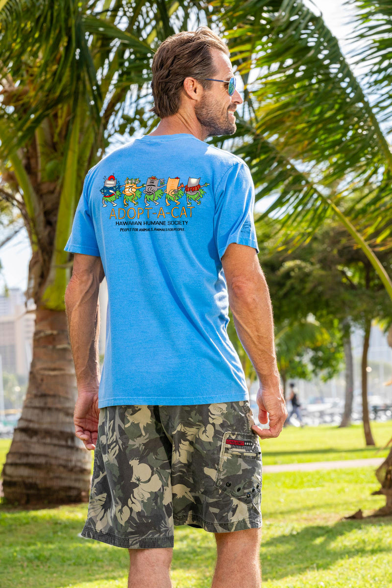 Hawaiian Humane Society Meow Halau - Blue Hawaii Dyed Short Sleeve Crewneck T-Shirt