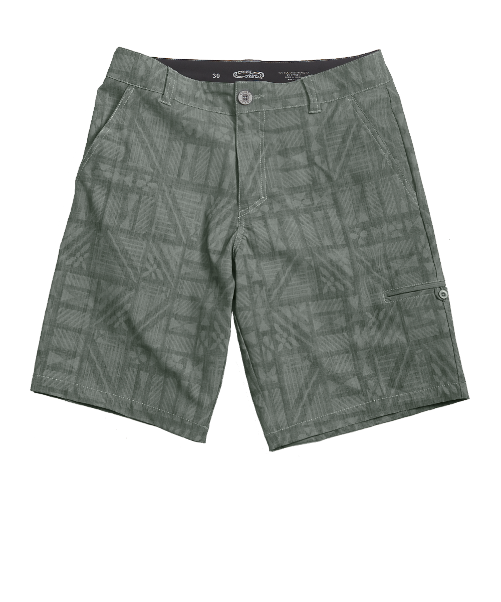 Green patterned shorts on a white background View 1