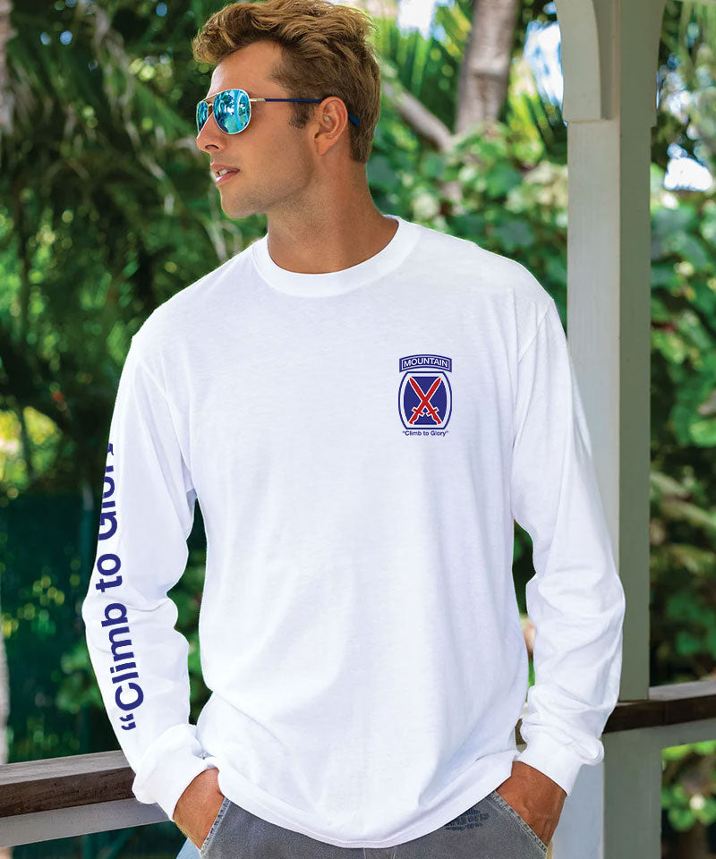 10th Mountain Division - White Long Sleeve Crewneck T-Shirt