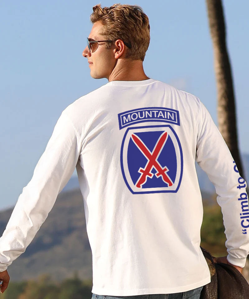 10th Mountain Division - White Long Sleeve Crewneck T-Shirt