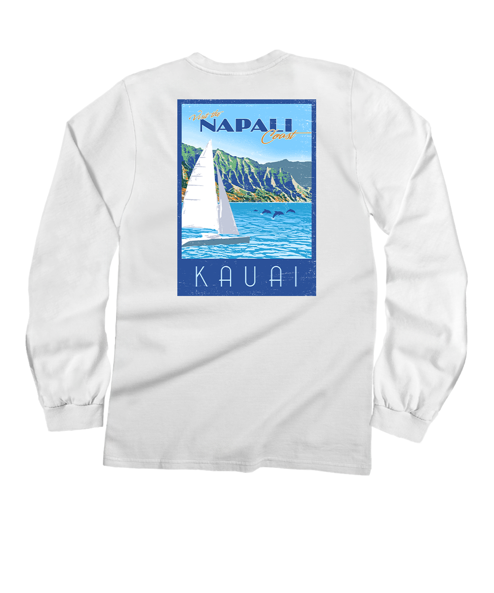 Retro Napali Poster - White Long Sleeve Crewneck T-Shirt