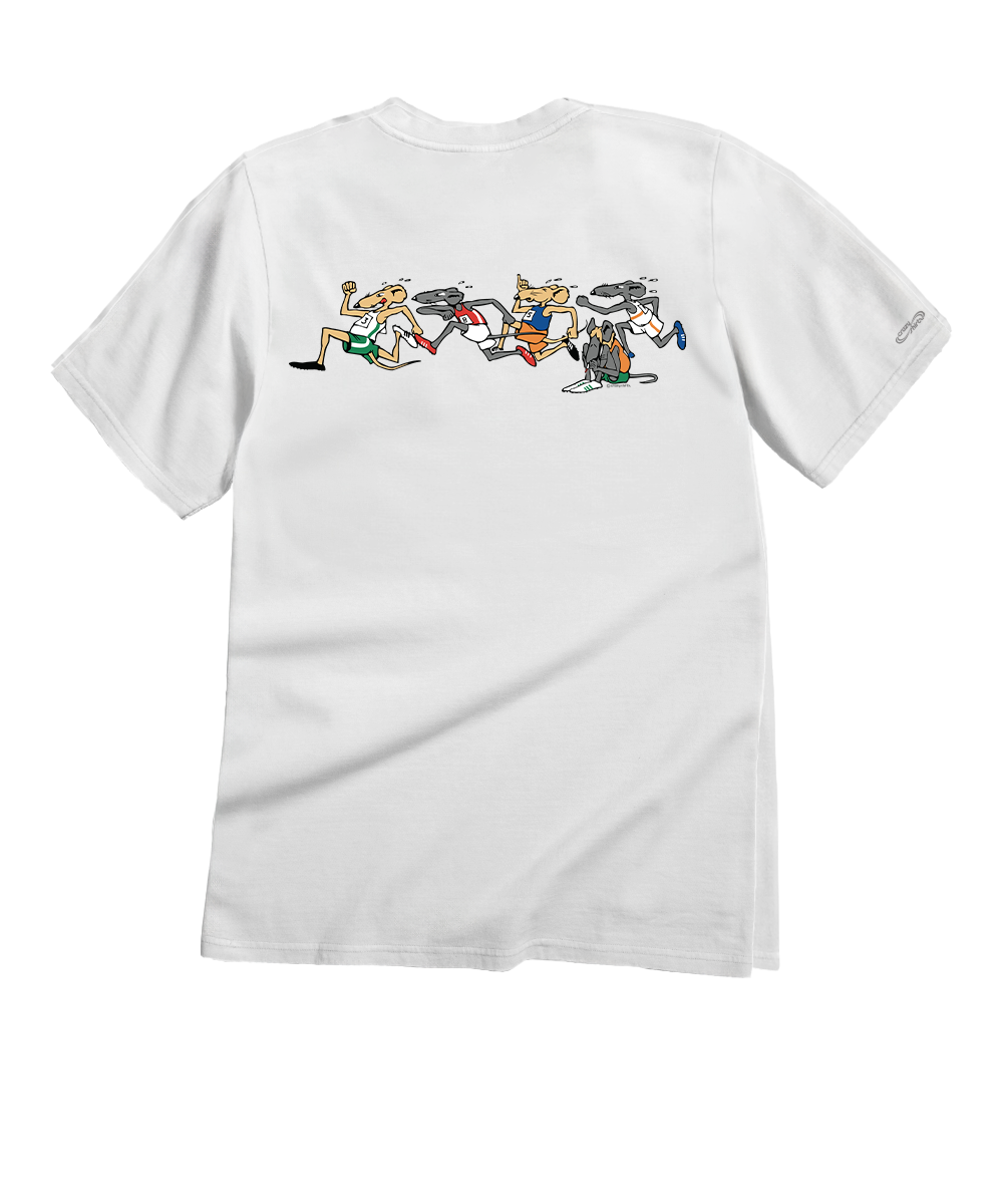 White shirt with a design of rats running on the back  View 4