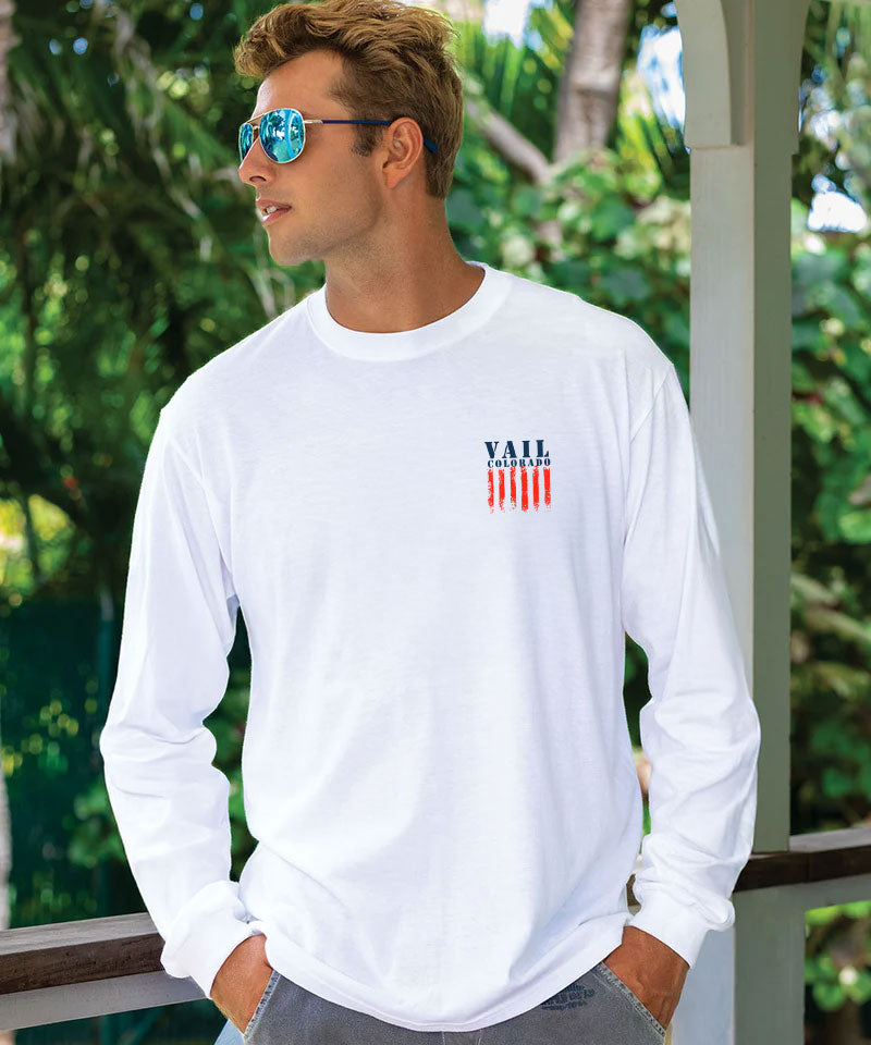 Red White Blue Flag - White Long Sleeve Crewneck T-Shirt