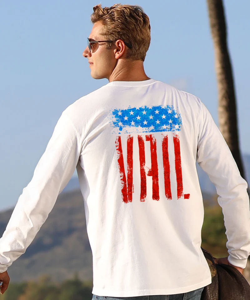 Red White Blue Flag - White Long Sleeve Crewneck T-Shirt