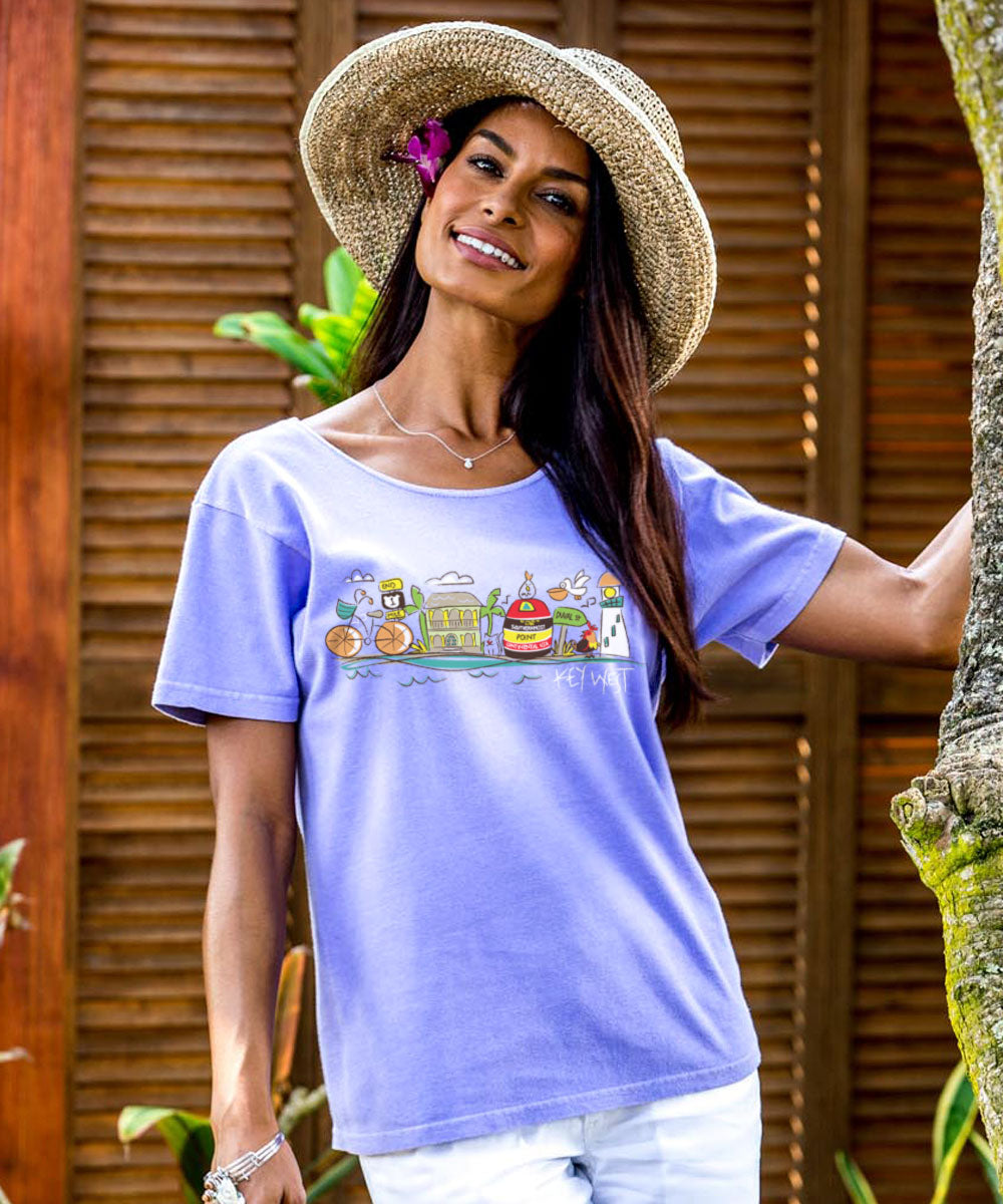 Key West Fun - Lavender Dyed Short Sleeve Scoop Neck T-Shirt