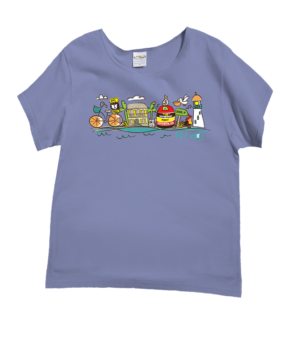 Key West Fun - Lavender Dyed Short Sleeve Scoop Neck T-Shirt