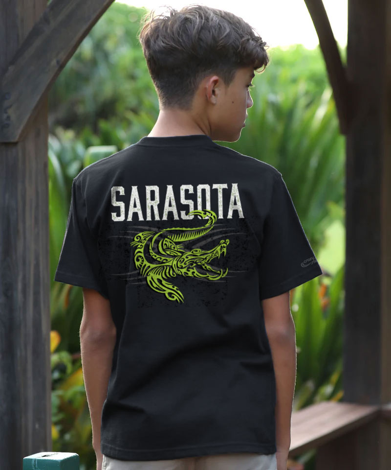Tribal Gator - Black Short Sleeve Crewneck T-Shirt - View 2