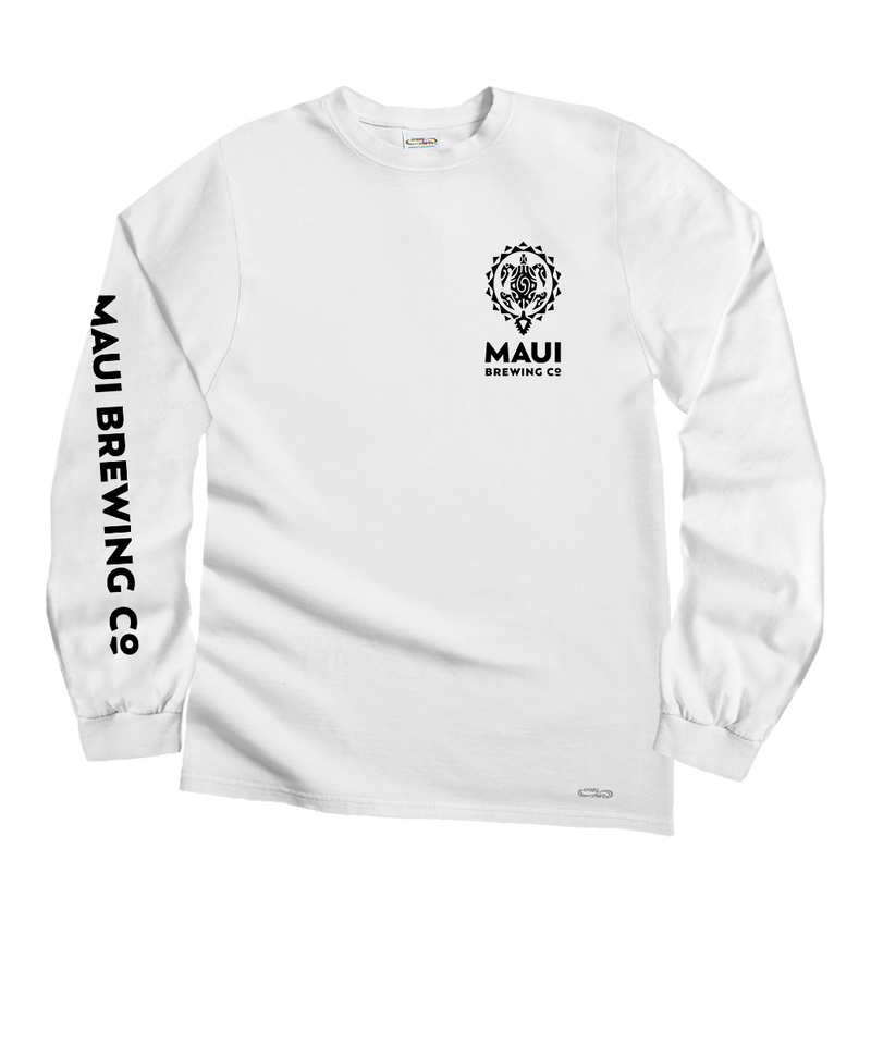 Maui Brewing Co Logo New Splatter - White Long Sleeve Crewneck T-Shirt