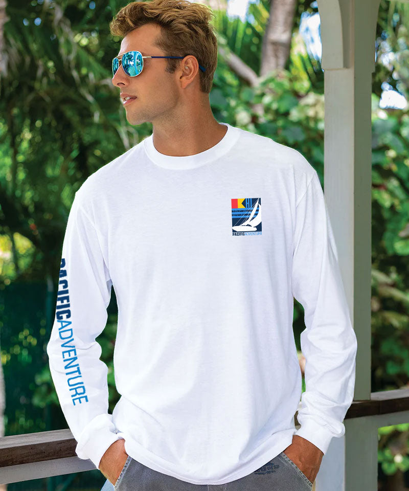 Pacific Adventure - White Long Sleeve Crewneck T-Shirt