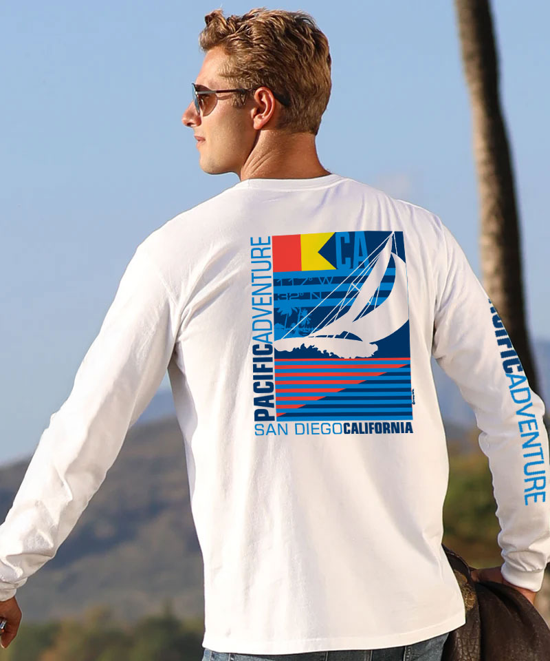 Pacific Adventure - White Long Sleeve Crewneck T-Shirt